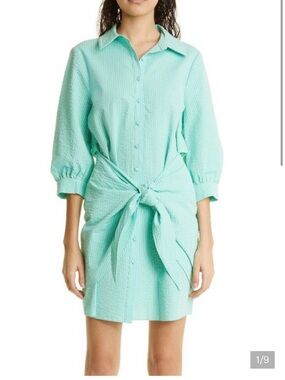 cinq a sept Mint Seersucker Tie-Front Mini Dress